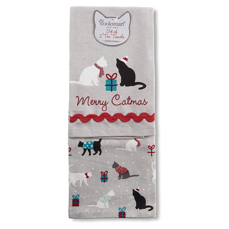 Cooksmart Merry Catmas 2pk Christmas Tea Towel